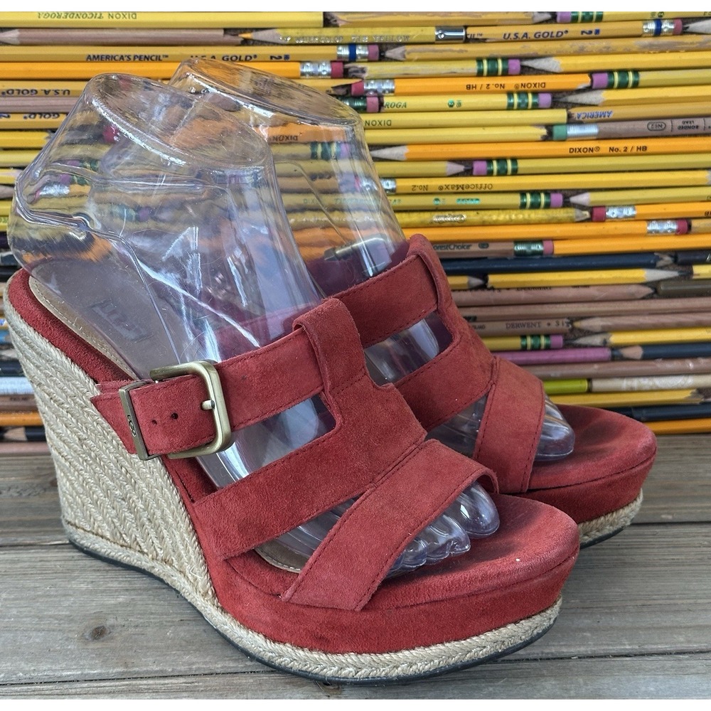 Ugg Tawnie Wedge Red Sandals Suede Platform Women's 7.5 M